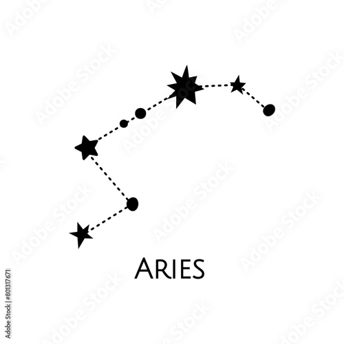 Constellation of Aries. Vector illustration. Zodiac sign. Black and white stars. Line art tattoo, Spirituality, magic