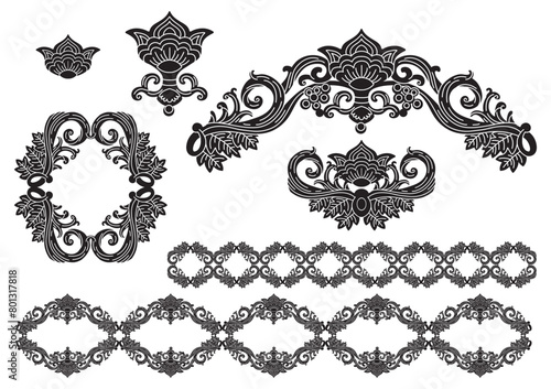 Decorative set of ornament silhouette elements © alinart
