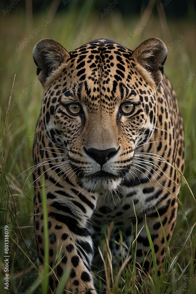 Fototapeta premium a majestic leopard in high grass, natural habitat, stock photo, background image, wallpaper