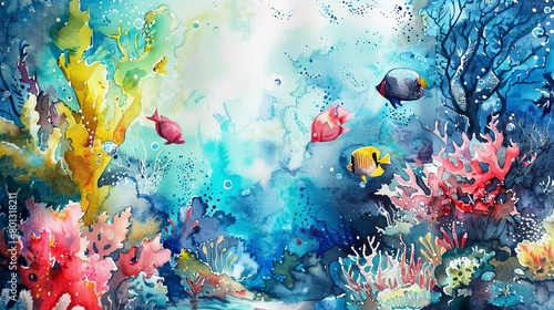underwater paradise a vibrant coral reef with a variety of colorful fish and flowers  set against a