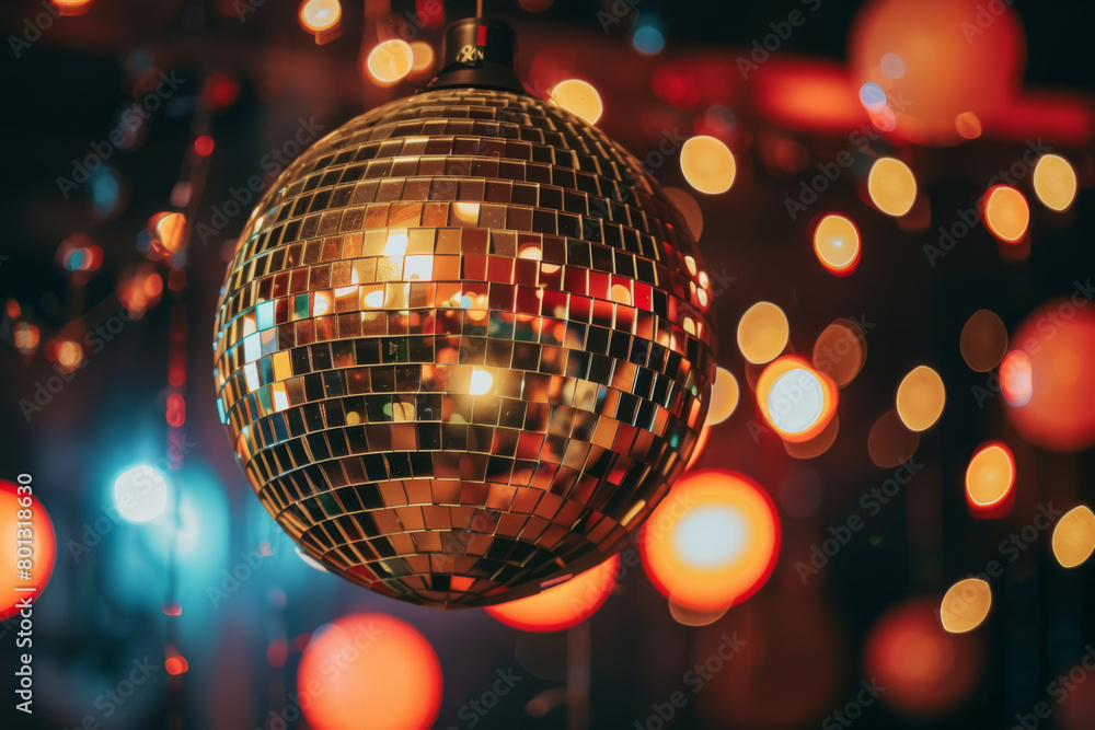 Gleaming Disco Ball Amidst a Vivid Bokeh of Celebratory Lights Gleaming Disco Ball Amidst a Vivid Bokeh of Celebratory Lights