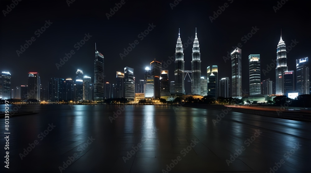 Obraz premium Night view of Kuala Lumpur city with empty floor.generative.ai