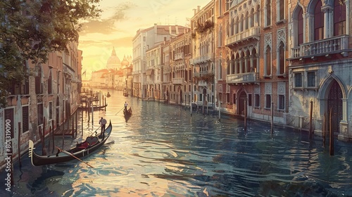 venetian canal with gondola and buildings in the background