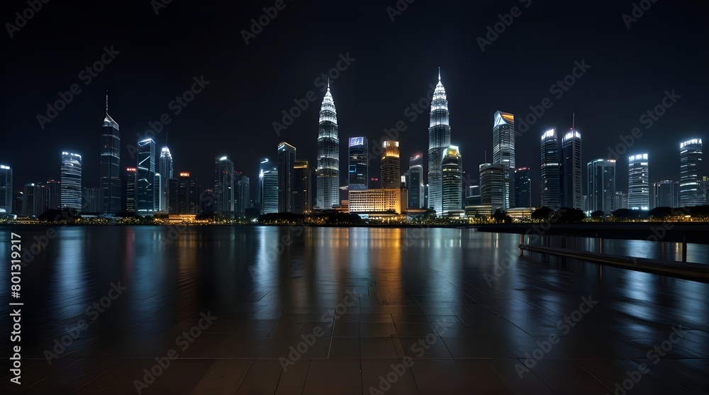 Fototapeta premium Night view of Kuala Lumpur city with empty floor.generative.ai