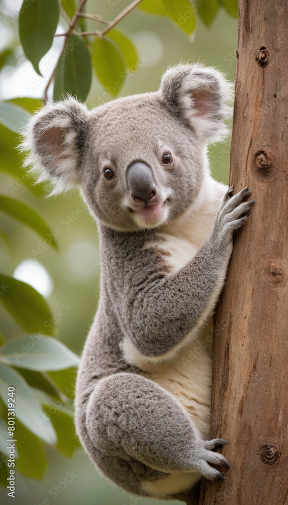Fototapeta premium Cute Koala Clinging to a Tree