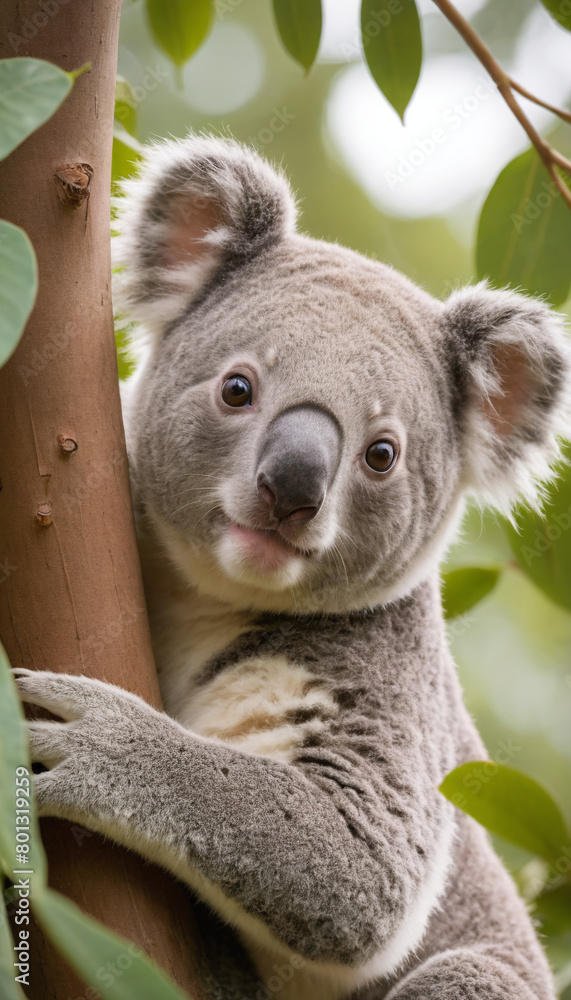 Fototapeta premium Cute Koala Clinging to a Tree