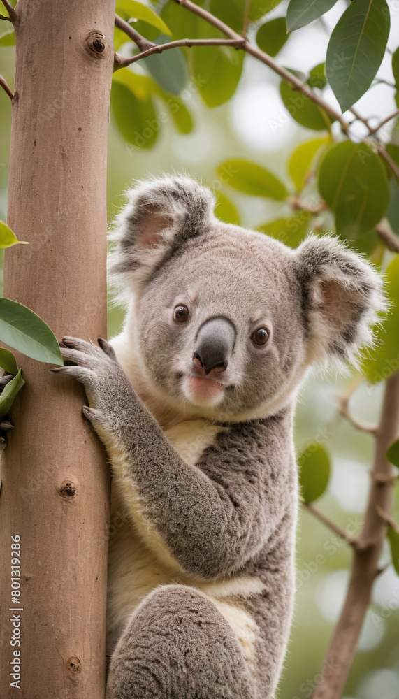 Obraz premium Cute Koala Clinging to a Tree
