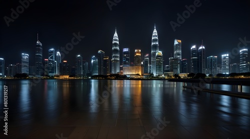 Night view of Kuala Lumpur city with empty floor.generative.ai