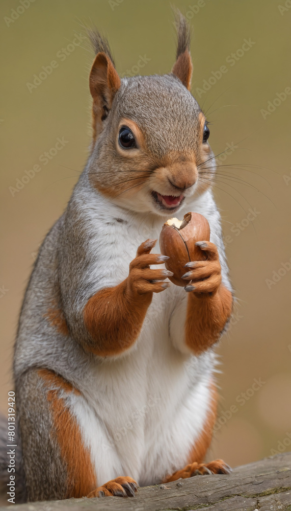 Obraz premium Squirrel Eating Nut on Tree Branch