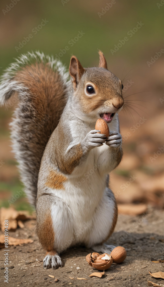 Obraz premium Squirrel Eating Nut on Tree Branch