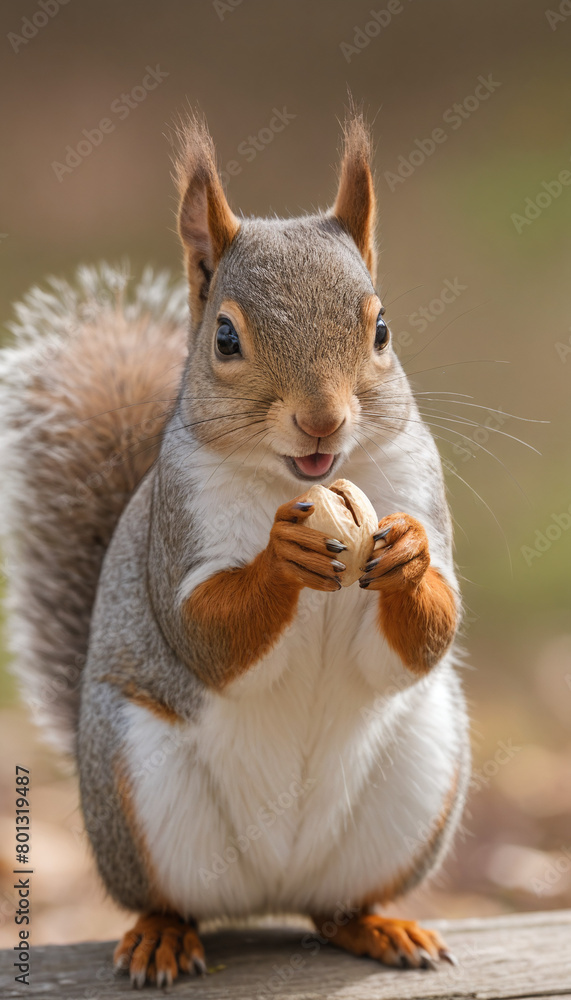 Obraz premium Squirrel Eating Nut on Tree Branch