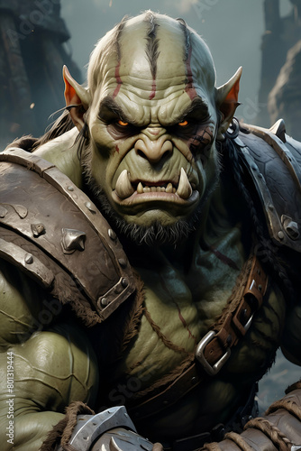 A portrait of a orc with an evil face