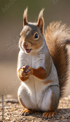 Squirrel Eating Nut on Tree Branch © Santiago