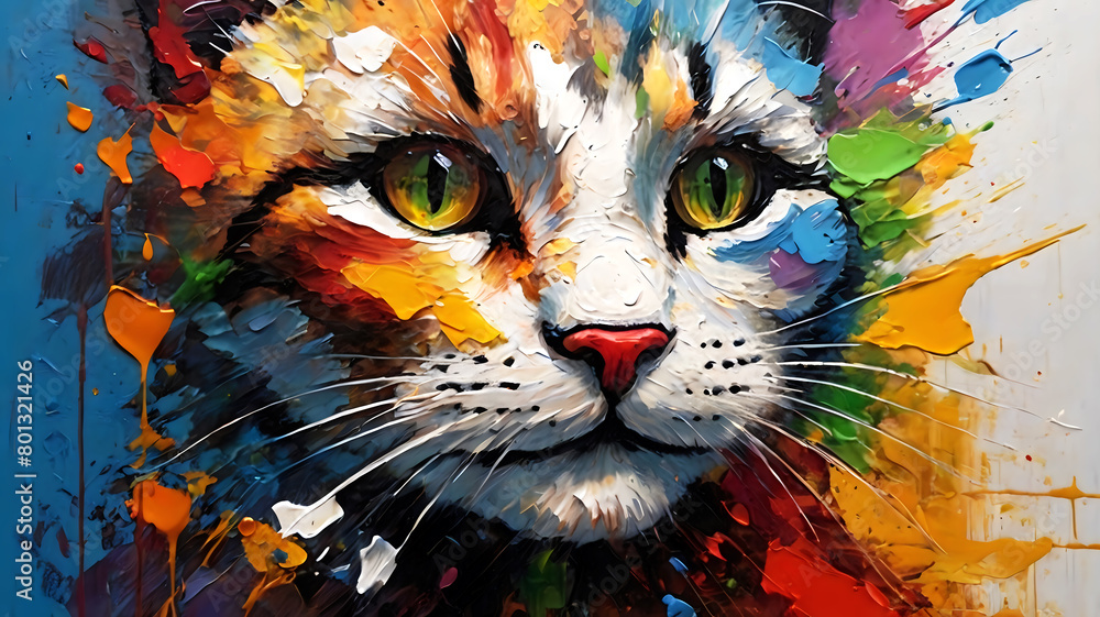Fototapeta  Painting cat abstract colorful, merging nature's beauty with surreal artistry.colorful background.