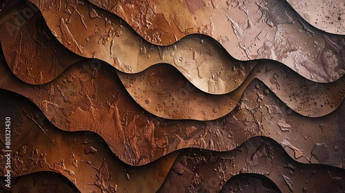 a brown wall adorned with a variety of textures, including a textured surface, a patterned surface,