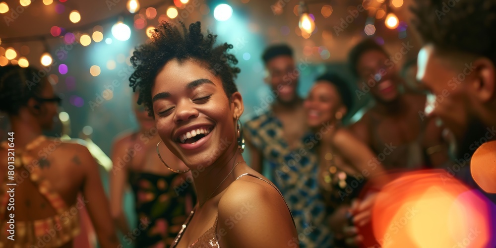 Friendly, diverse, or dancing on the dance floor at a party, nightclub, or bokeh disco for People smiling, dancing, or socializing during a party, concert, or New Year's celebration Friendly, diverse, or dancing on the dance floor at a party, nightclub, or bokeh disco for People smiling, dancing, or socializing during a party, concert, or New Year's celebration
