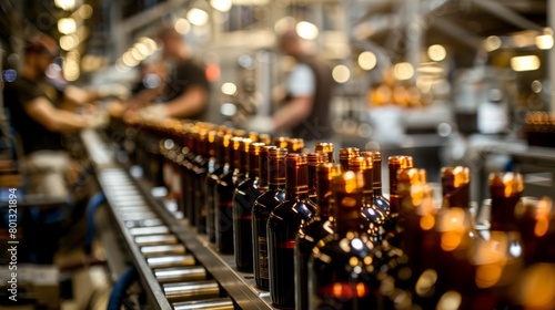 Wine is bottled in a wine production factory for export.