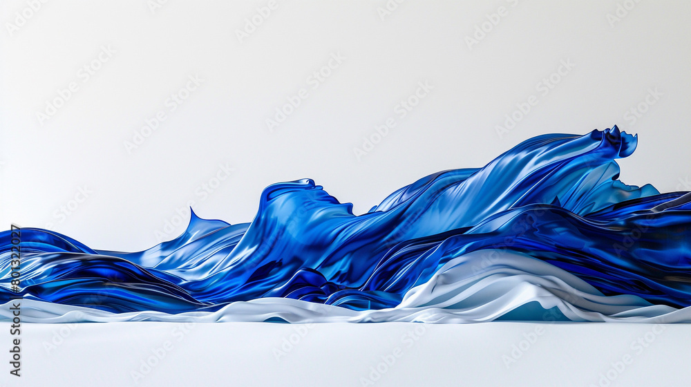 A rich sapphire wave, bold and regal, flowing elegantly over a stark white canvas, captured in a detailed ultra high-definition photo.