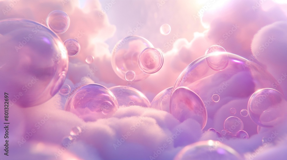 Dreamlike Vision of Glossy Spheres Floating Amongst Soft Clouds Dreamlike Vision of Glossy Spheres Floating Amongst Soft Clouds