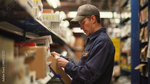 A postal worker sorting mail in a local post office