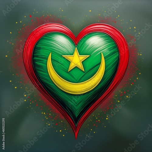 heart painted with Mauritania flag ,generated by AI © tino