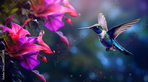 Hummingbird in blue Violet Sabrewing soaring photo