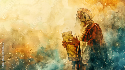 Prophet Moses illustrated in watercolor 
