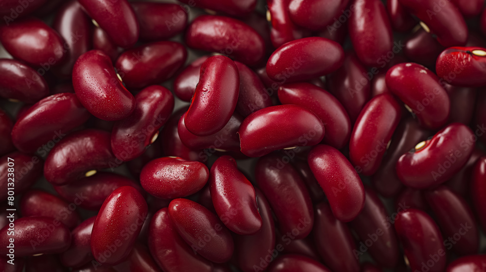 Glossy red kidney beans, highlighting their vibrant color and smooth texture, ideal for culinary uses. Glossy red kidney beans, highlighting their vibrant color and smooth texture, ideal for culinary uses.