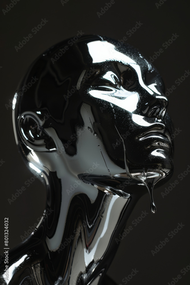 Reflective Mannequin with Glossy Black Finish Dripping in Darknes Reflective Mannequin with Glossy Black Finish Dripping in Darknes