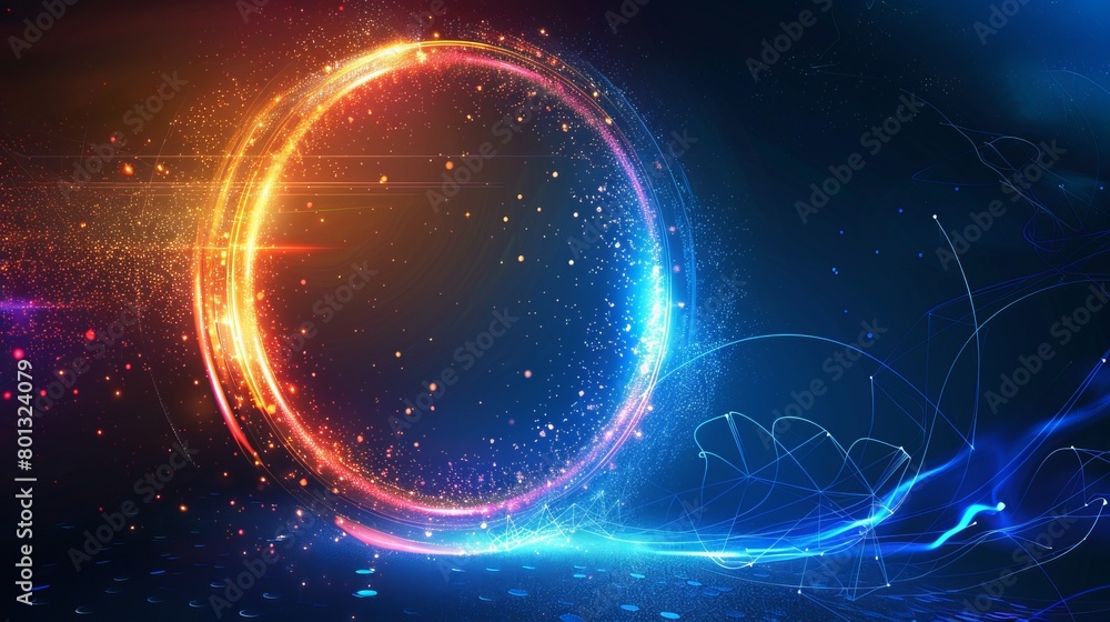 Abstract background. Beautiful glowing circle. Bright ring. electrons and atoms. sparking element. Luxurious stretches vibrant ellipse. Glint sphere.   Energy ball. Physics concept. 