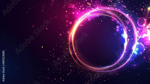 Abstract background. Beautiful glowing circle. Bright ring. electrons and atoms. sparking element. Luxurious stretches vibrant ellipse. Glint sphere. Energy ball. Physics concept. 