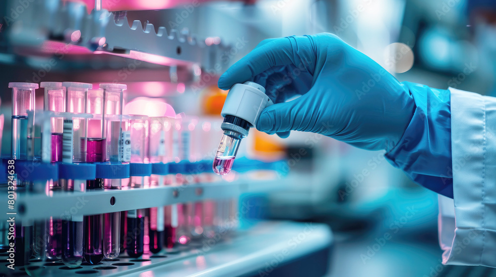 Lab Experiment chemist,scientist hand dropping chemical liquid into test tube, science research Lab Experiment chemist,scientist hand dropping chemical liquid into test tube, science research
