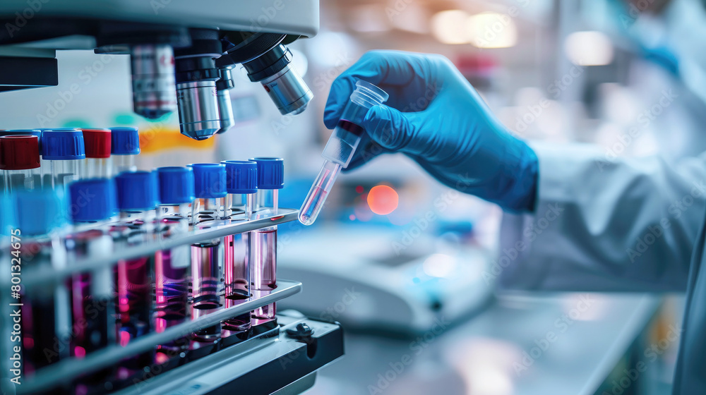 Lab Experiment chemist,scientist hand dropping chemical liquid into test tube, science research Lab Experiment chemist,scientist hand dropping chemical liquid into test tube, science research