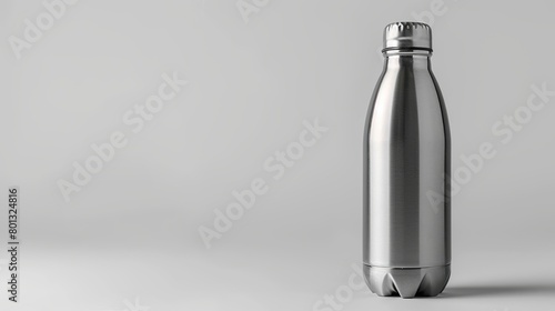 Water bottle made of aluminum with an eco-therm background on white.