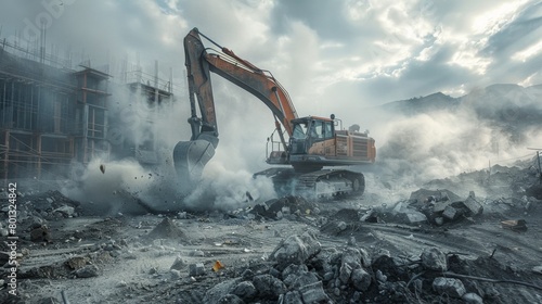 Construction Dust: A real photo capturing construction sites emitting dust and debris into the air, exacerbating the PM 2.5 dust crisis in urban areas. photo