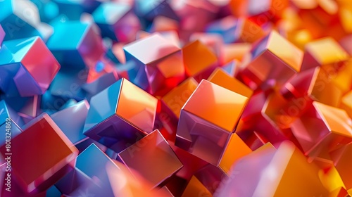 a colorful array of cubes arranged in a row, including red, yellow, green, blue, and purple cubes,