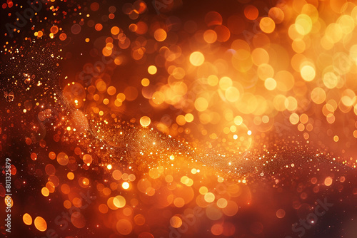 Bright Amber Bokeh Lights with Glitter Sparkle on Warm Abstract Background, Ultra High Resolution Image