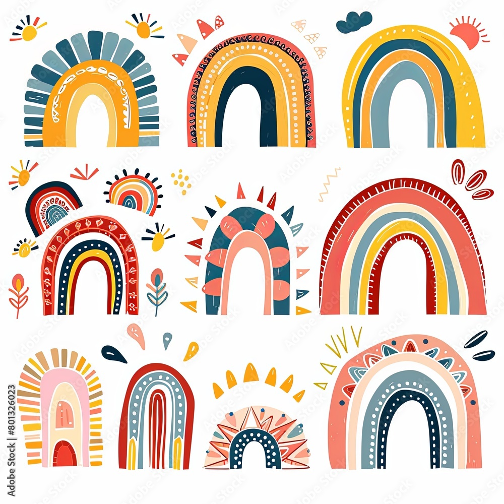 collection of clipart drawings, rainbows, bold colours, white background collection of clipart drawings, rainbows, bold colours, white background