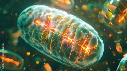Cellular in action as mitochondria produce energy within animal cells, Biochemistry and metabolic processes	 photo
