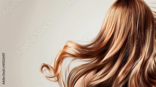 A beauty salon scene showcasing the technique of hair melting on long hair, with a stylish, modern look. The composition includes ample copy space on the left, ideal for advertisements or promotional  photo