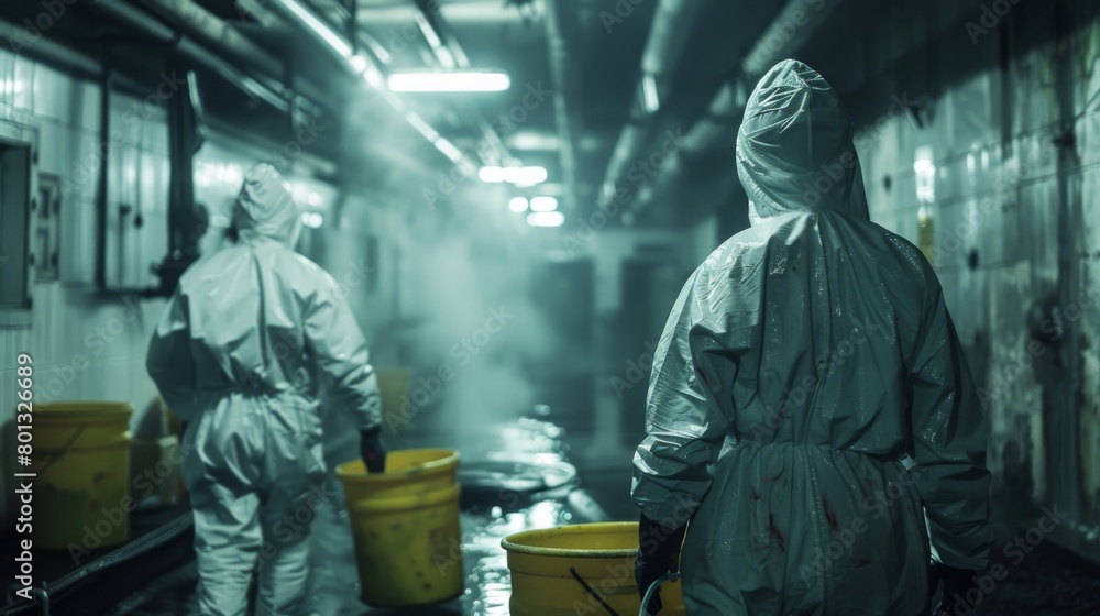 Decontamination Area: A real photo shot of a designated decontamination area where workers undergo thorough cleaning procedures after exposure to chemical spills. Decontamination Area: A real photo shot of a designated decontamination area where workers undergo thorough cleaning procedures after exposure to chemical spills.