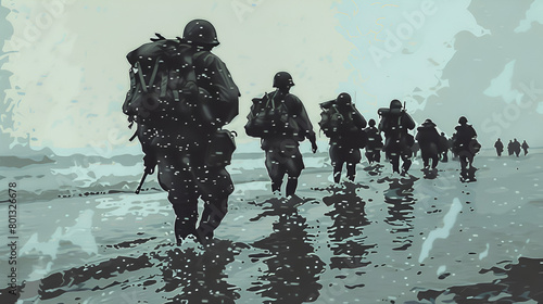 American soldiers wading to Utah Beach on D-Day