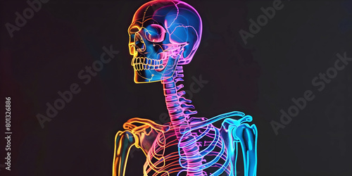 Abstract art neon skeleton of a person , ai generated. © RZ