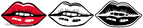 set trendy red lips icon kiss symbol design vector illustration