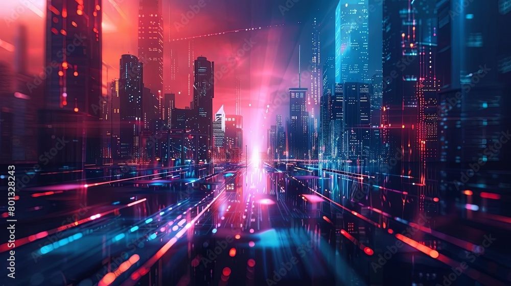 a futuristic cityscape featuring a towering skyscraper, a bustling street, and a bustling river a futuristic cityscape featuring a towering skyscraper, a bustling street, and a bustling river