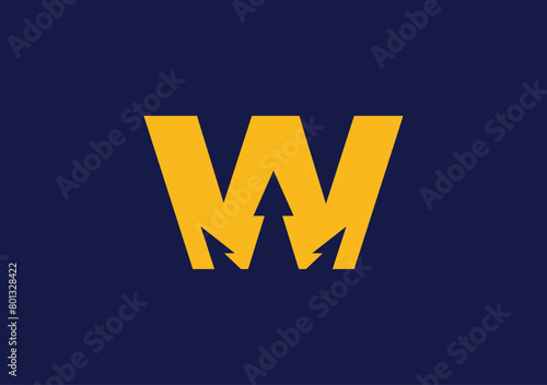 Monogram letter W with trisula symbol neatly packed in negative space area