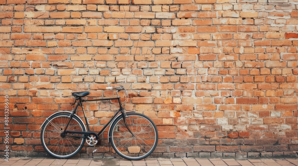 bicycle leaning against brown brick wall with copy space, vintage color tone. world bicycle day background concept. bicycle leaning against brown brick wall with copy space, vintage color tone. world bicycle day background concept.