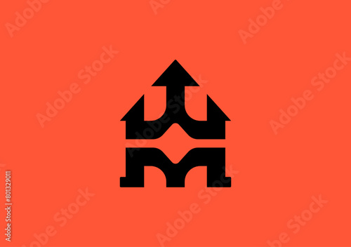 Stylish monogram letter M H featuring a home symbol