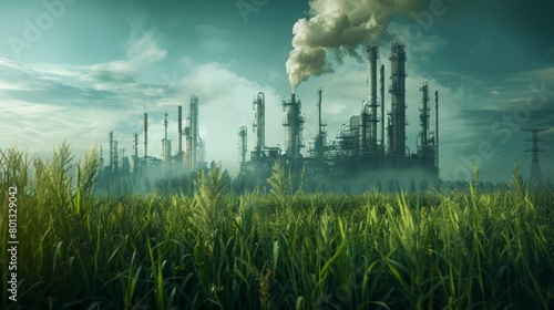 A real photo shot showcasing environmental protection measures implemented by petrochemical companies, such as wildlife habitats restoration and emissions reduction initiatives. photo