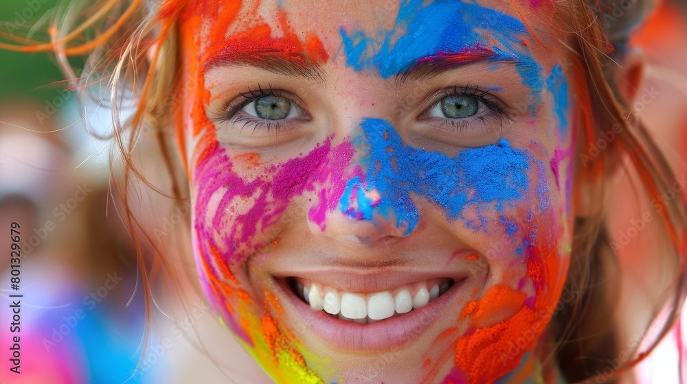 Capturing the vibrant celebration of a woman s radiant smile in a colorful and joyful world